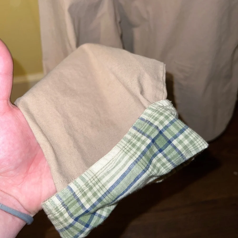 Cherokee Khaki Tan Button Up Long Sleeve Utility Jacket  Y2K Plaid Lining Size S - Picture 8 of 12